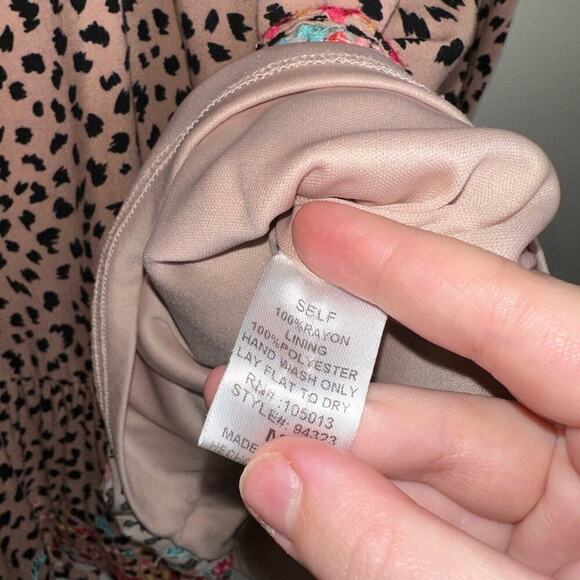 Savanna Jane Rumor Has It Babydoll Animal Print Embroidered Mini Dress Medium - Picture 5 of 6